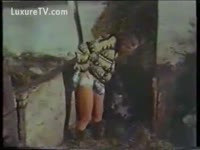 Blonde visiting her dog for some dog sex